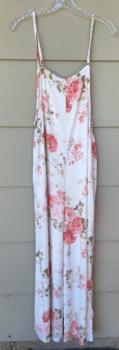 Luxveer Floral Peonies Wide Leg Relaxed Overalls White Pink Cottagecore Rayon M